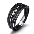 2025 New European American Style Men Bracelet Multilayered Hand Braided Bracelet Simple Stainless Steel Leather Bracelet