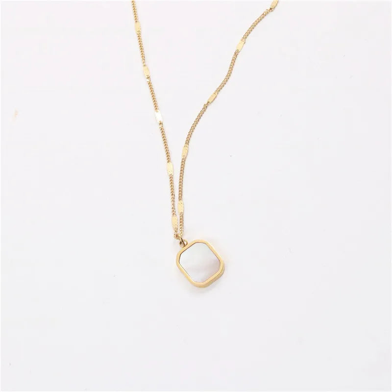 Joolim 18k Gold Plated Dainty White Rectangle Shell Pendant Necklace  Stainless Steel Jewelry Wholesale