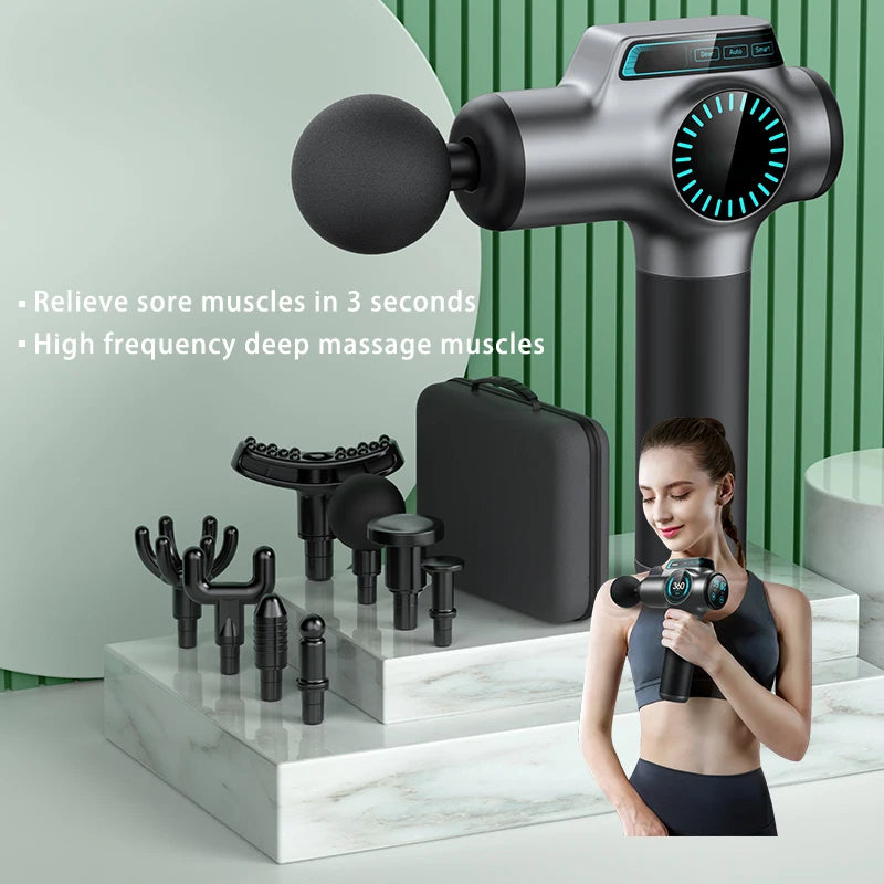 2026 Custom Smart Electric Percussion Massager Gun High Frequency Portable Vibration Impulse Deep Tissue 8 Massage Heads 3200RPM