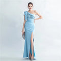 19967# Lace Hot Drilling Nail Bead Oblique Shoulder Roman Collar Side Slit High-end Evening Dress