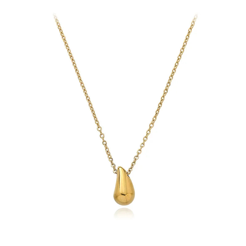Stainless Steel 18K Gold Plated Water Drop Pendant Necklace No Fade