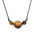 16MM Natural Tiger Eye Necklace Leather Rope Malachite Agate Crystal Pendant Stone Necklace for Women Unisex