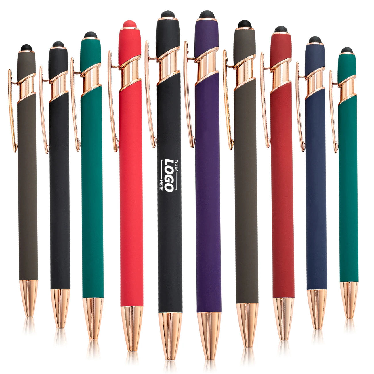 Custom Rainbow Colorful 2-in-1 Ballpoint Pen with Stylus Tip Black Ink Medium Point Smooth Writing Pen