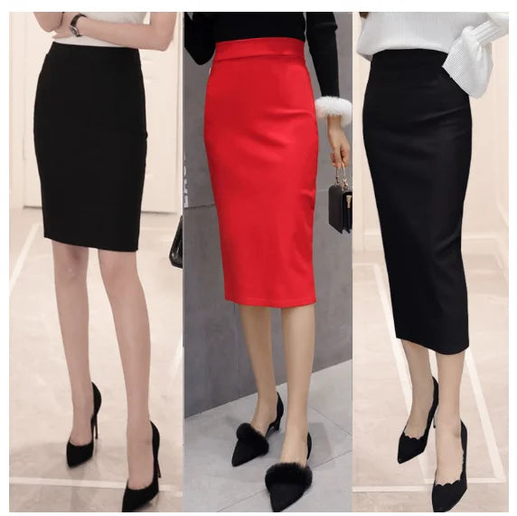 S-3XL Women Autumn Formal High Waist Pencil Skirt  Winter New Hot Fashion Female Casual OL Suit Black Red Skirts Bottoms
