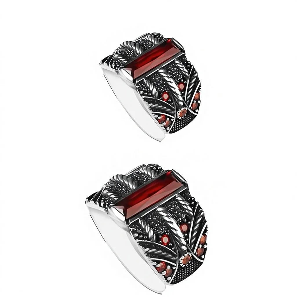 Azuris Turkish 925 Sterling Silver Men's Ring Ottoman Style Fashion Jewelry Natural Stone Black Color Model VALKH1395