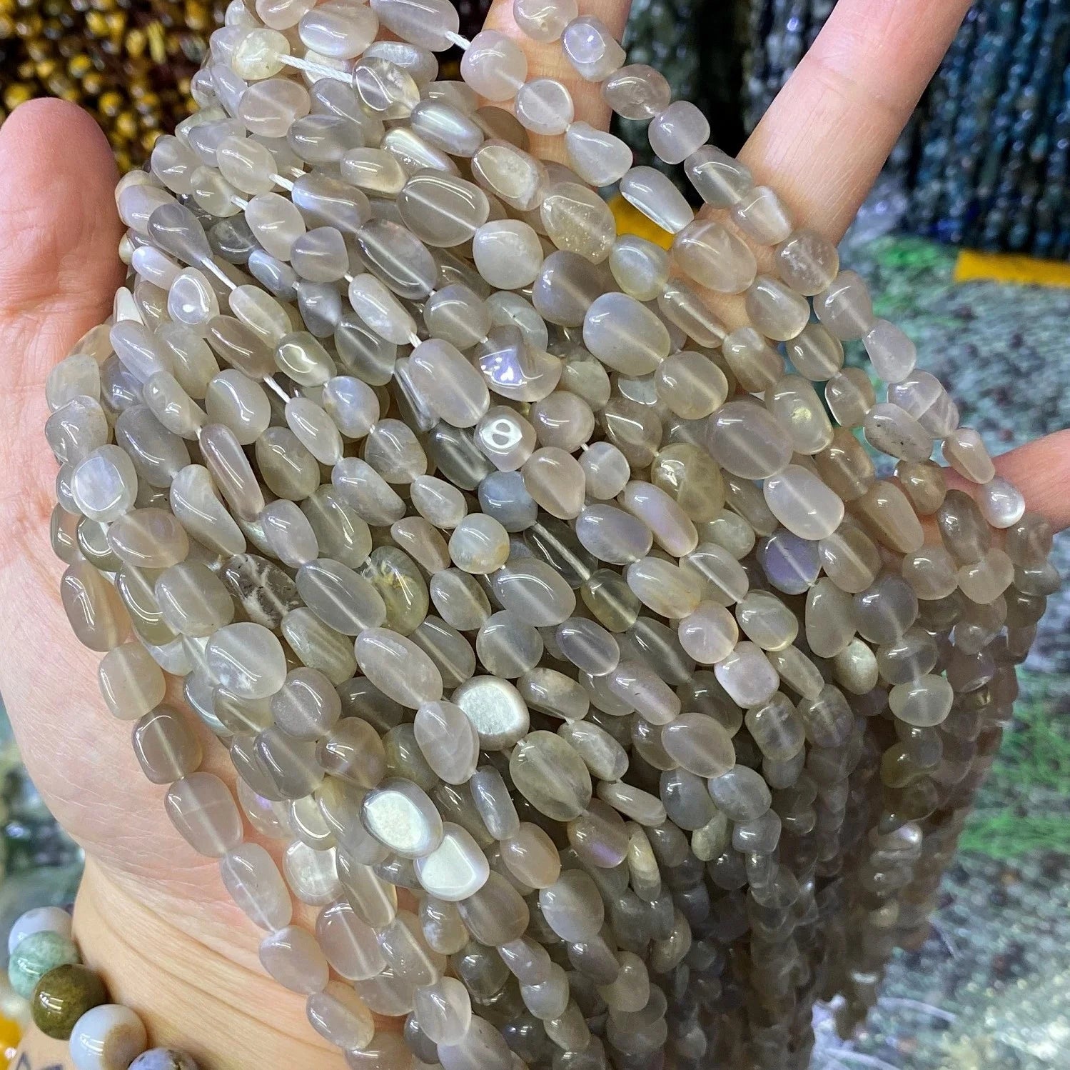 8-10mm Gravel Pebble Healing Energy Gemstone Beads Natural Grey Moonstone Round Irregular Shape Beads 15"