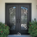 Cosyhouse Luxury Wrought Iron Double Door Modern Security Front Door With Glass Panel for Villa and House Entrance