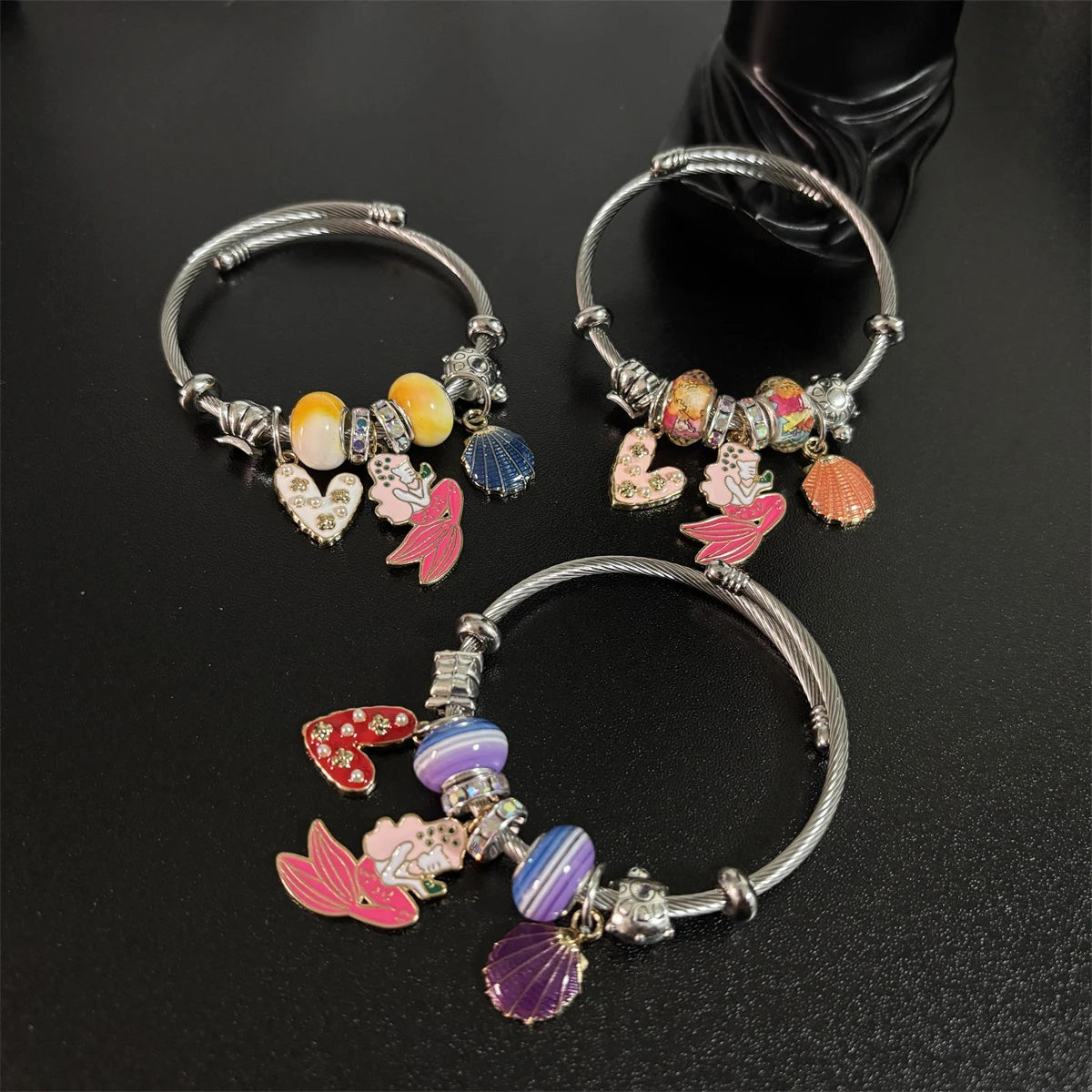 Fashion Cute Lovely Mermaid Shell Heart Pendant Charm Bangle  Girls Party Jewelry