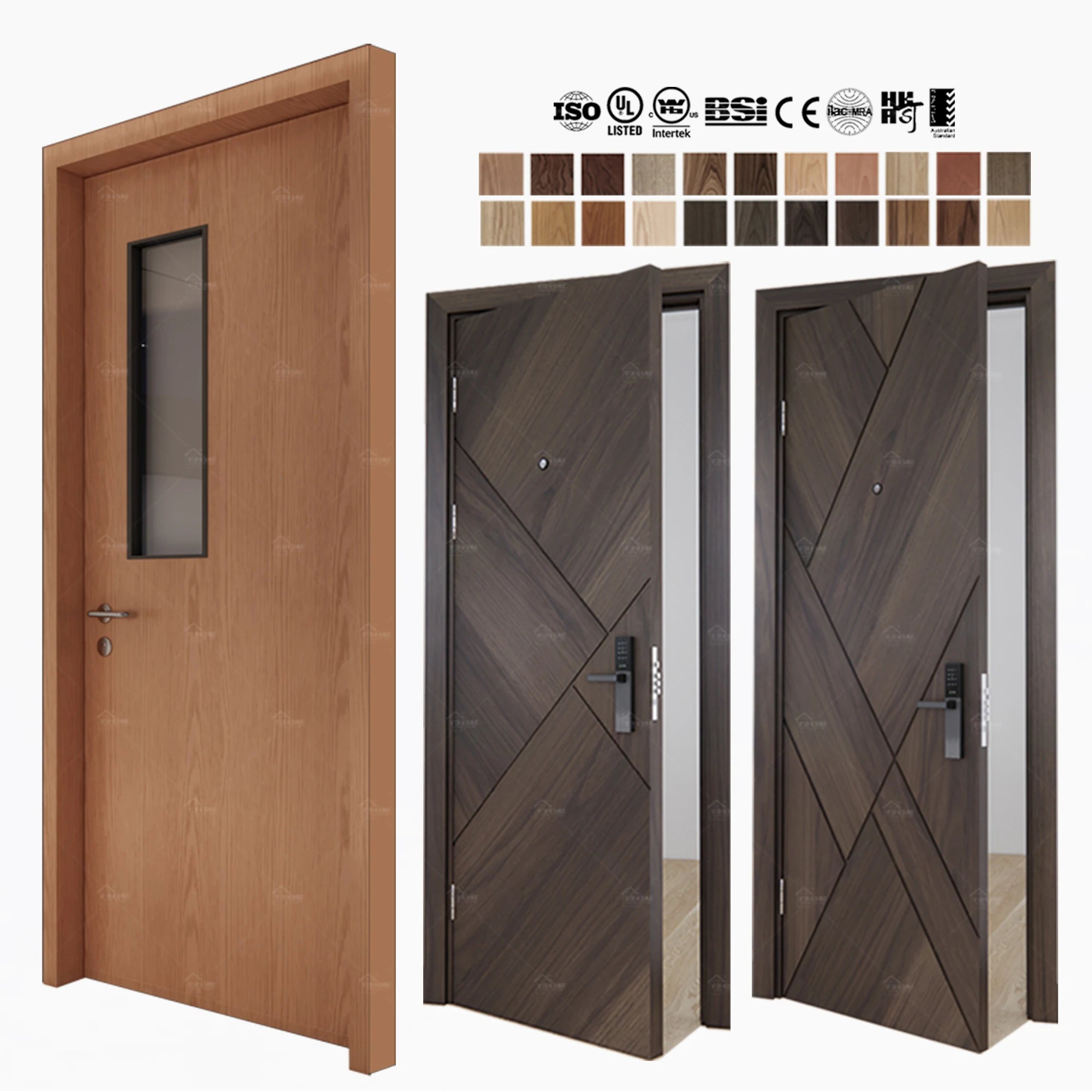UK Style Hotel Apartment Hospital Fireproof Doors and windows Modern Design Wooden Residential Interior Fire Rated Door