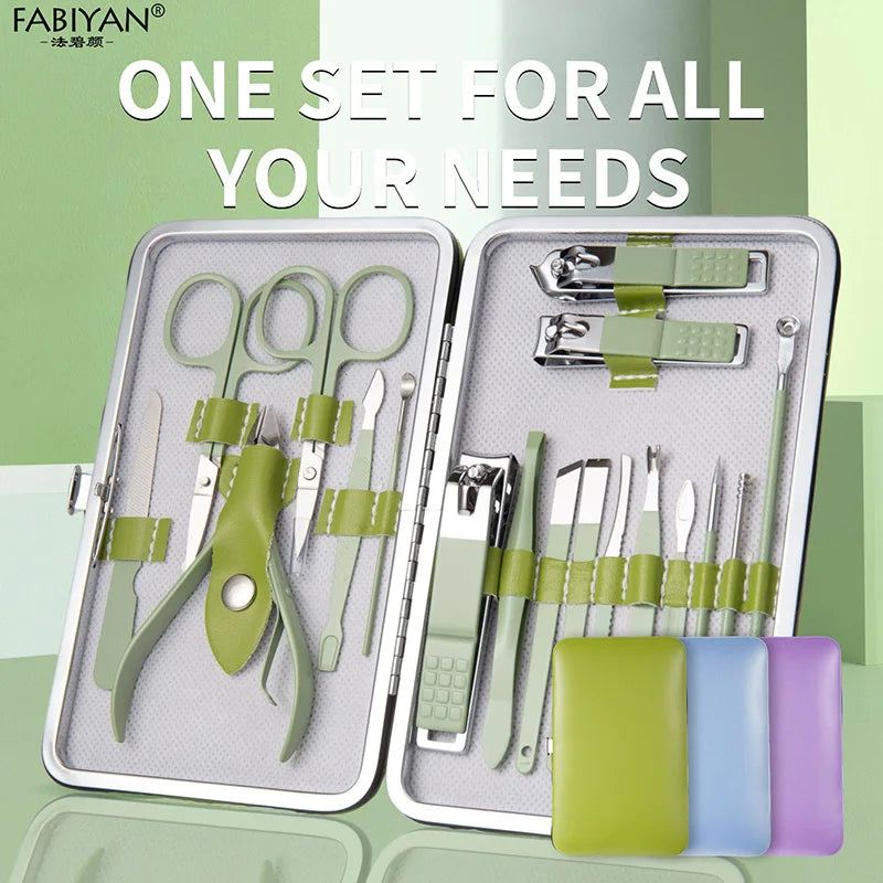 7/10/12/18 PCS Portable Manicure Set Stainless Steel Nail Clipper Kits Pedicure Nail Care Set With PU Case