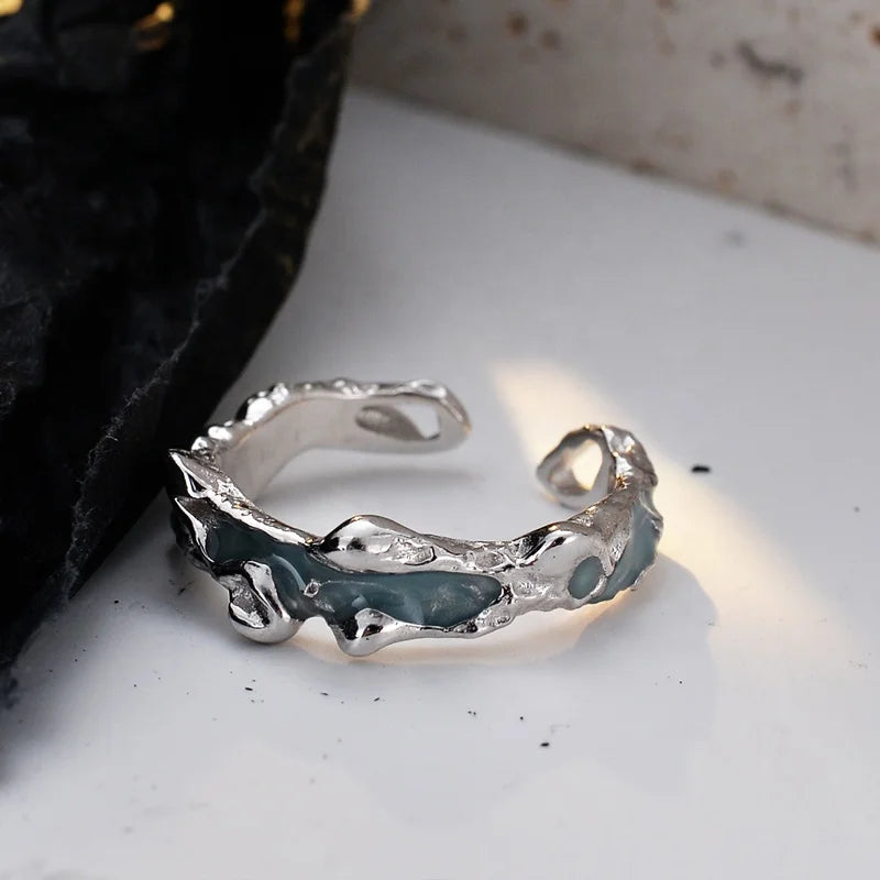 Jewelry Korean Custom Adjustable Ring Texture Enamel Wholesale Burst Feeling Design Enamel 925 Sterling Silver Rings for Girls