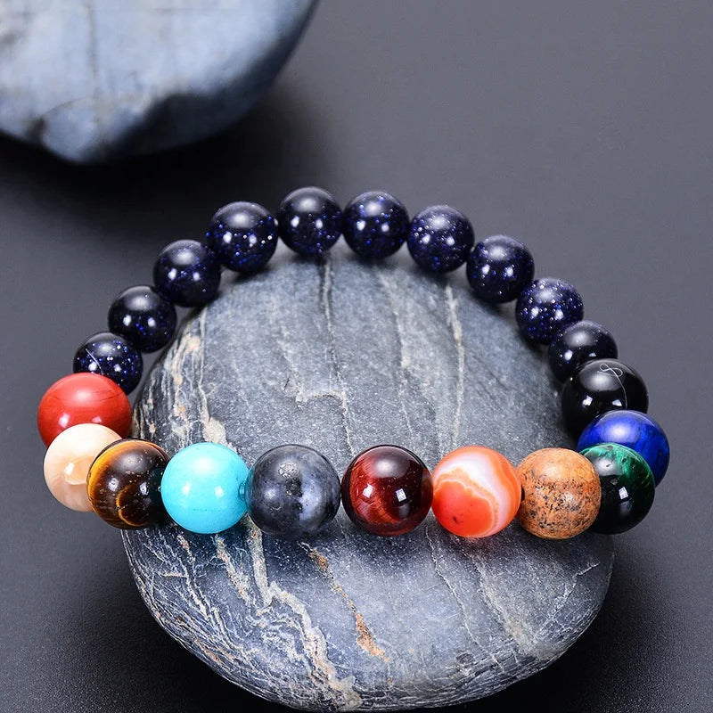 6MM 8MM Man Beads Nature Stones in  7 Colors Solar System Handmade String Chakra Male Beaded Bracelets