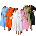 S-XL Fashion Dress Waist Cinched Slightly Elastic Shirt Skirt Loose Long Sleeved Long Skirt
