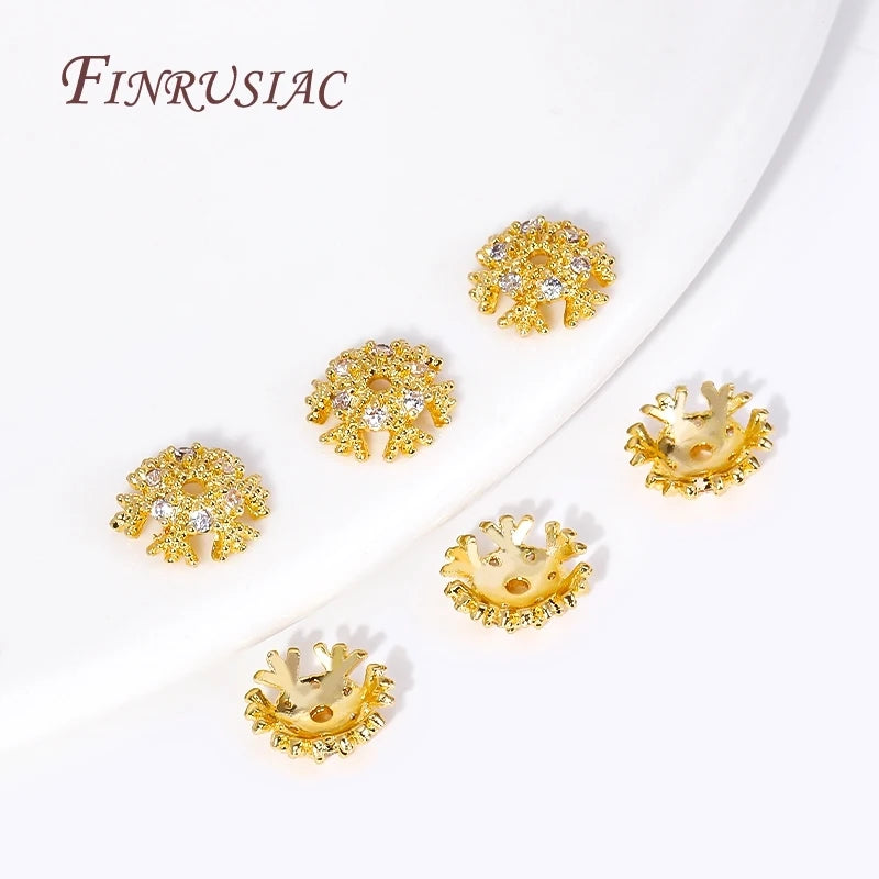 8MM 18K Gold Plated Brass End Caps Zircon Snowflake Beads for DIY Beading Jewelry Making Supplies for Creative Designs