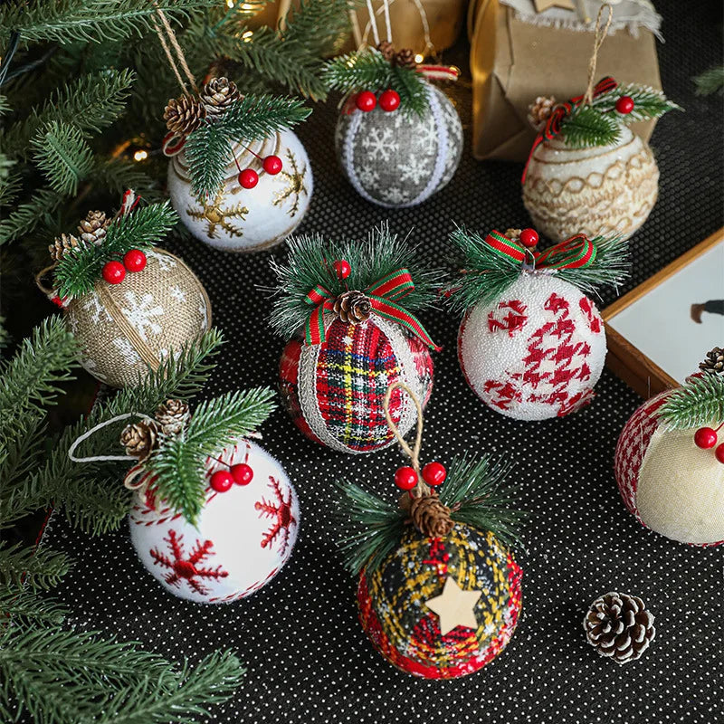 Ychon Fabric Cover Hanging Ornament Balls Assorted Pendant Nuts Grass Decorate Xmas Tree Foam Shatterproof Balls
