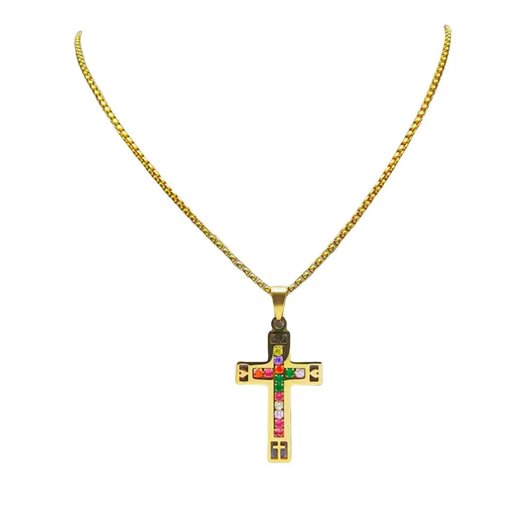 New 18k Gold-plated Fashionable Stainless Steel Necklace High-end Cross Inlaid Diamond Fashionable Jewelry Pendant