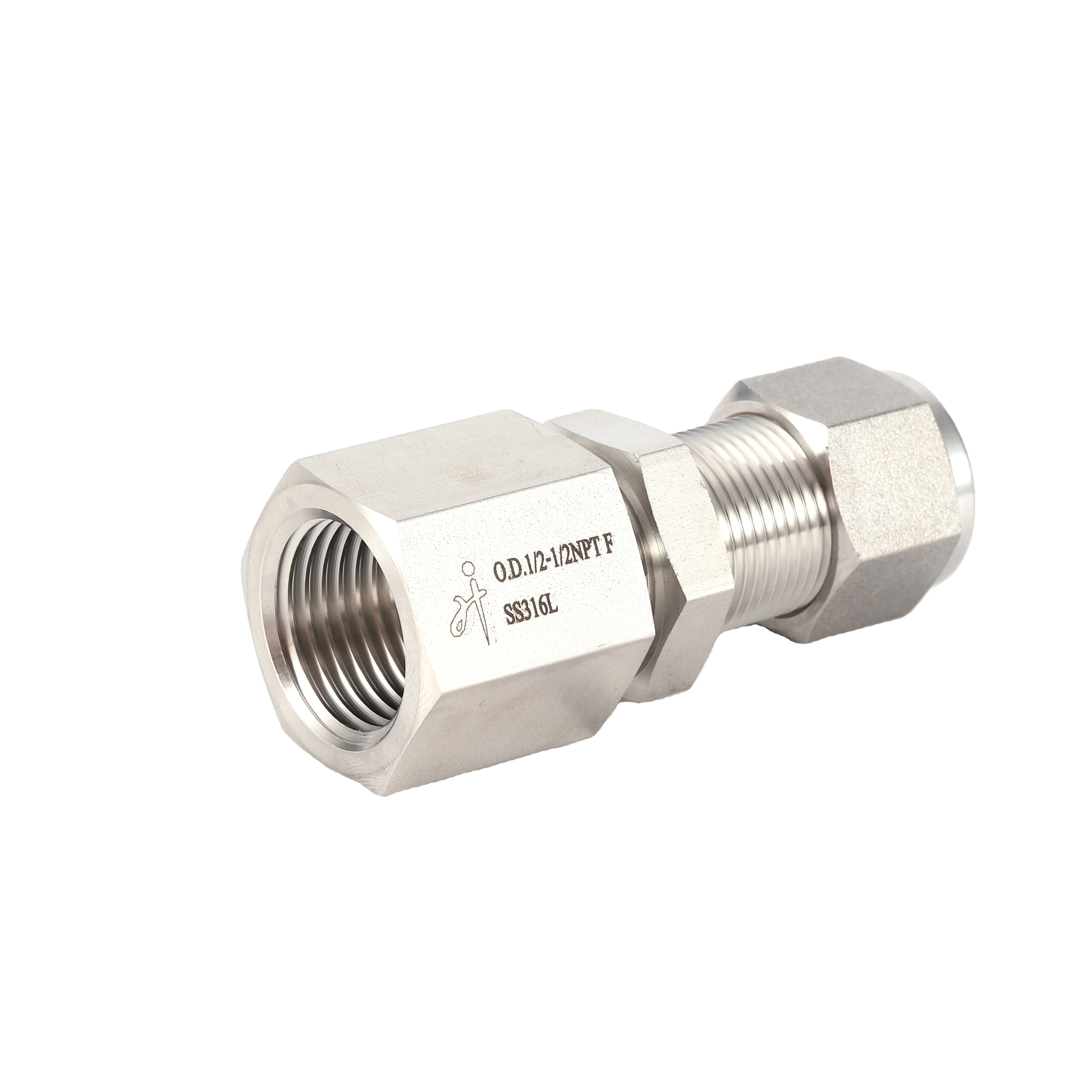 Bulkhead Fitting 316 SS Compression Fitting Swagelok Type Double Ferrule Tube Fitting NPT Bulkhead Female Connector