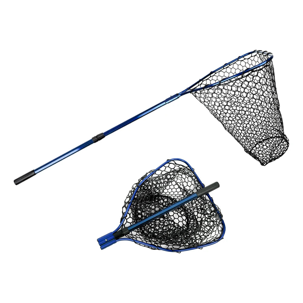 HONOREAL Rubber Fishing Net Large Folding Landing NetCollapsible Aluminum Pole Handle with Deep Net for FishingBig Fishing Net
