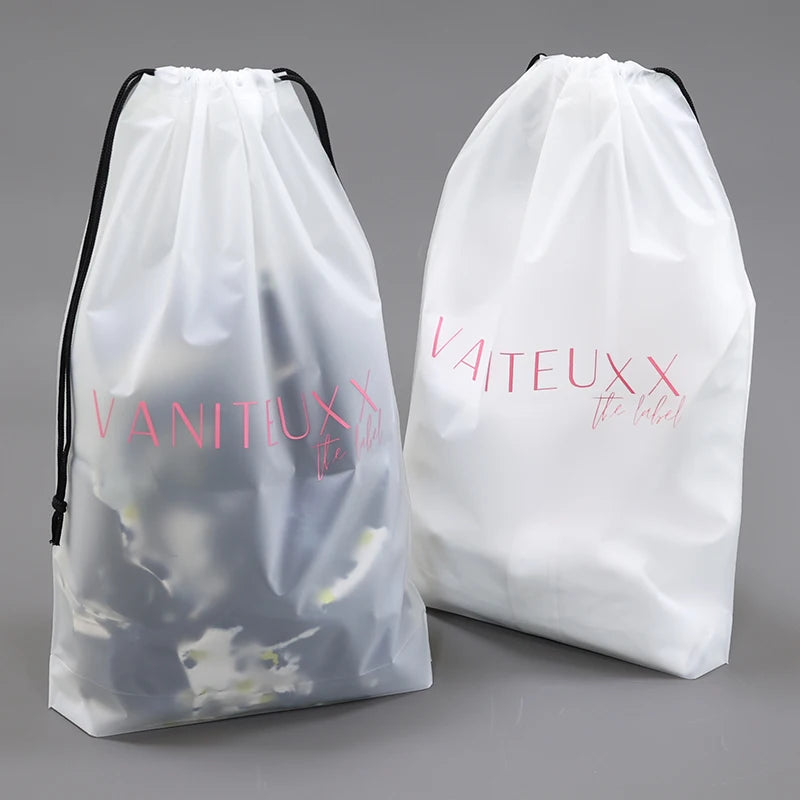 Wholesale Durable Waterproof  EVA Drawstring Bags Polyester Custom Logo Clear Frosted Plastic Packaging Bags for Garment