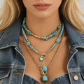 3Pcs/Set Vintage Stackable Irregular Turquoise Beaded Necklaces for Women Trendy Ladies Chain Choker Fashion Jewelry Accessories