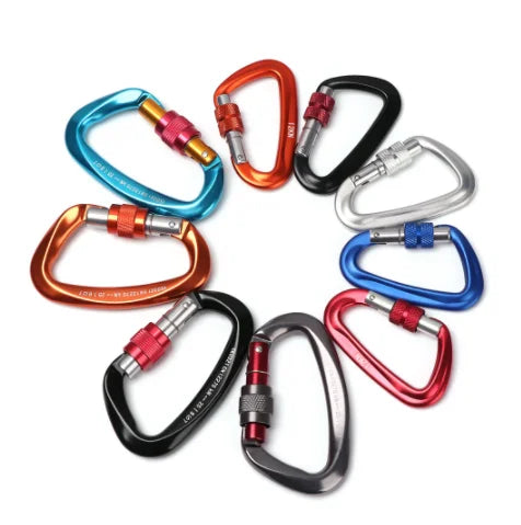 D Shape Black Outdoor Camping Aluminum Locking Mosquetones 25kn Self-locking Heavy Duty Carabiners
