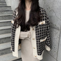 Wholesale 2026 Autumn and Winter Retro Thousand Bird V-Neck Single Breasted Loose Long Sleeve Knitted Cardigan Sweater Coat