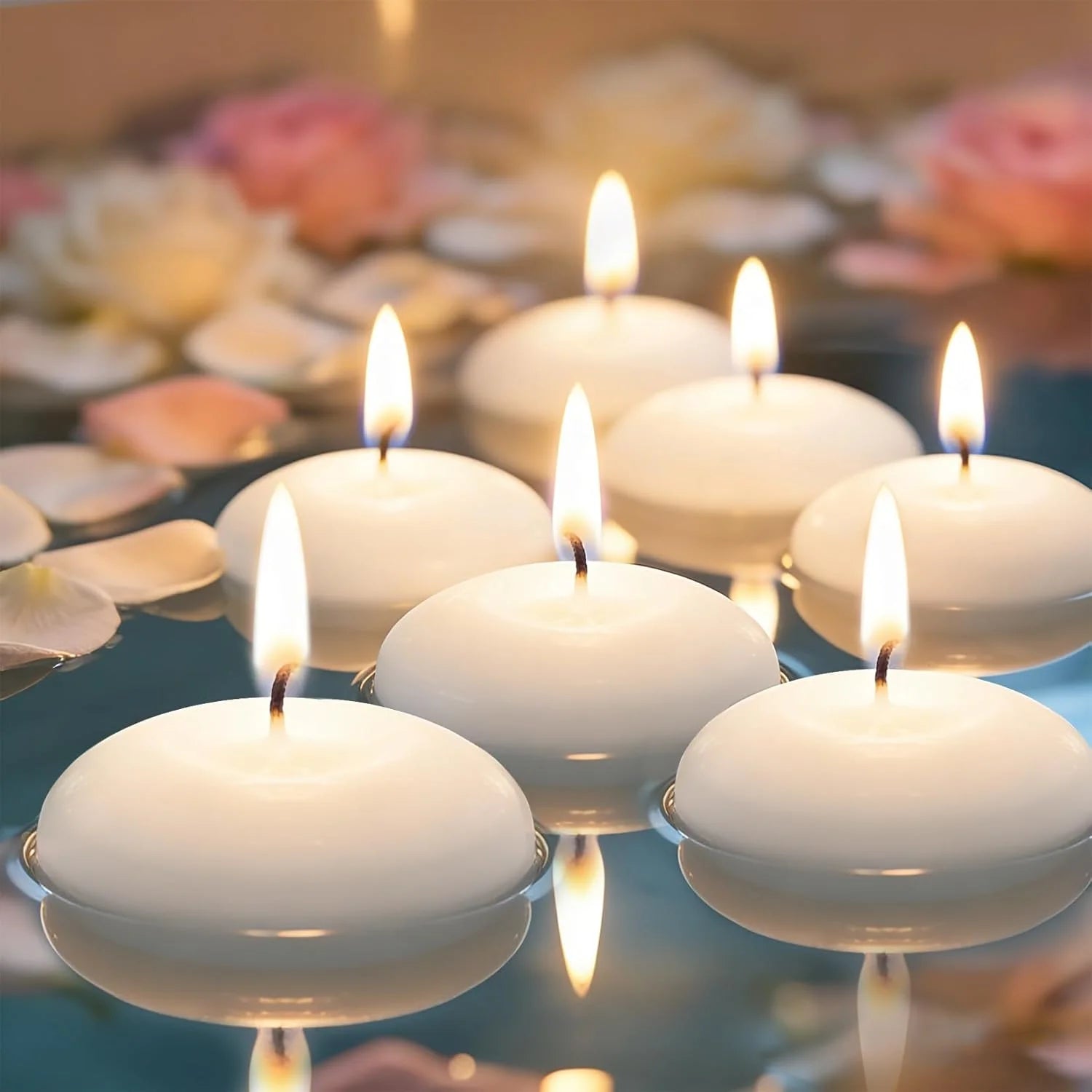 White 7.6cm Floating Candles for Centerpieces Unscented Dripless Wax Burning for Home Decorations Weddings Parties Holiday