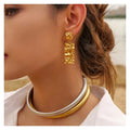 Exaggerated Irregular 18k Gold Plated Statement Earrings Stainless Steel Hammered Texture Rectangular Pendant Drop Earrings