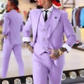 Light Purple Business Men Suit Groom Groomsman Prom Wedding Party Formal Occasion Male Tuxedos 3 Piece Set Blazer Vest Pants