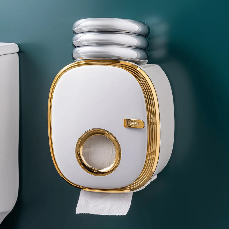 Bathroom Shelf Storage Box Punch-Free Wall-Mounted Toilet Paper Holder Box Waterproof Paper Towel Bathroom Storage Rack
