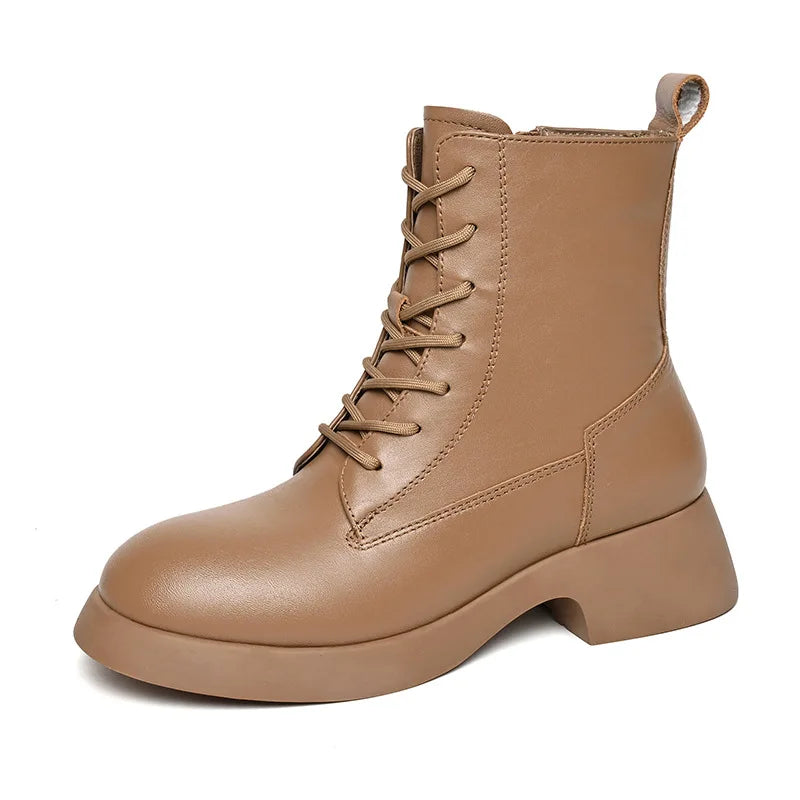 First-Layer Calfskin Soft Leather Boots Short Boots Women'S Genuine Leather British Style Thick-Soled Chelsea Boots