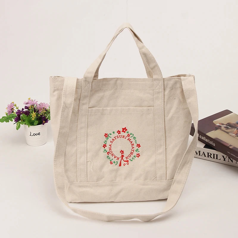 Custom Logo Printed Eco-Friendly Cotton Canvas Tote Bag Fashionable Reusable Handled Shopping Tote Plain Pattern Gift Packaging