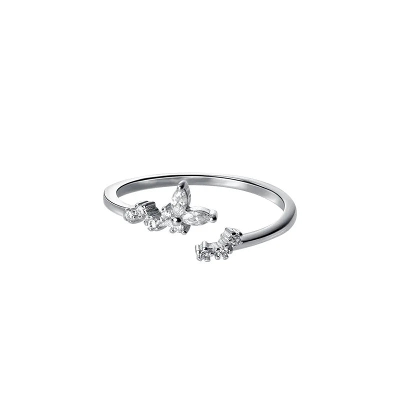 Classic Cute Design S925 Sterling Silver CZ Pave Leaf Finger Ring Women J8084