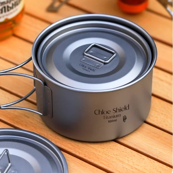 Titanium Stacking Cups Foldable Handle Single-Wall Cooking Tableware Bowl for Outdoor Camping Bowls Set camping accessories