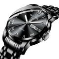 New Men's Business Sport Fashion Alloy Case Crystal Stainless Steel Quartz Movement Waterproof 20mm Student Trendy Calendar Week
