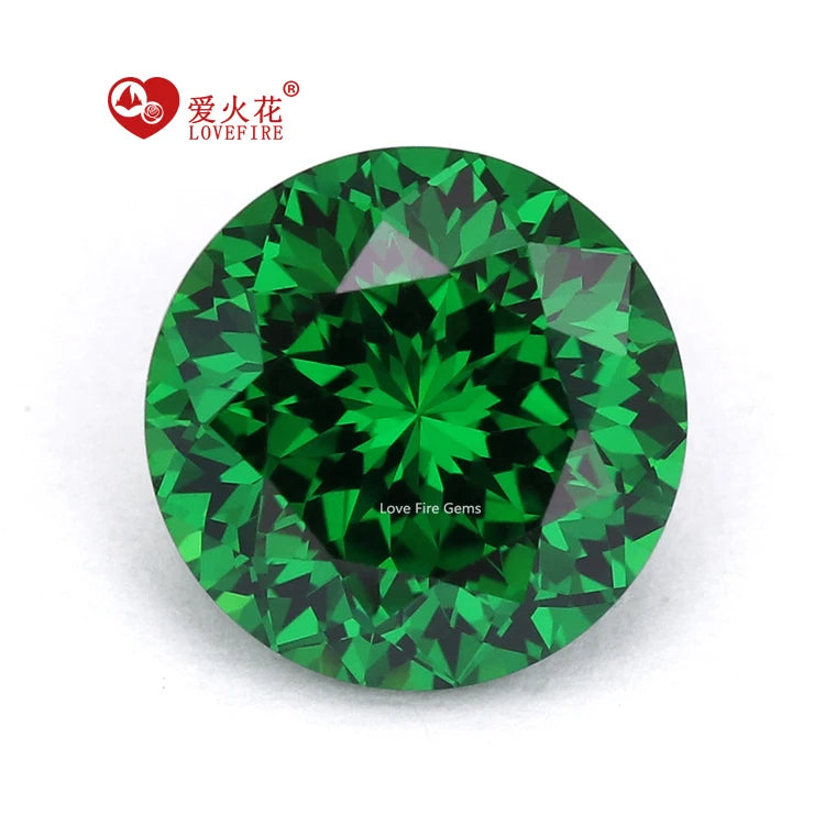 Artificial Cz 108 Faceted Cut Round Shape Tsavorite Color Loose Cubic Zirconia Gemstone