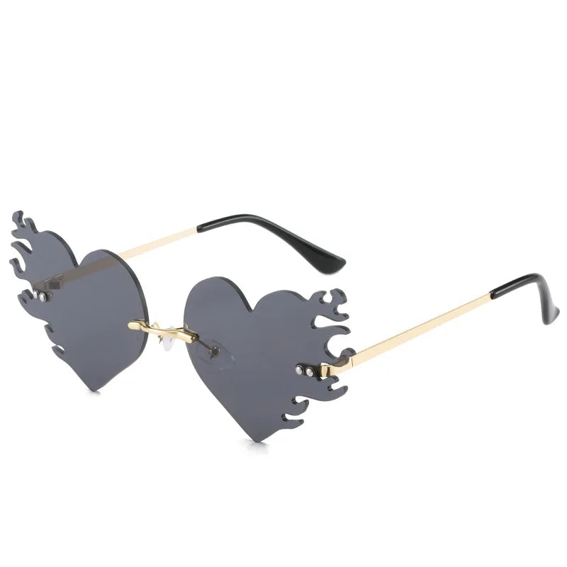 GWTN OEM Lunettes Homme Fashion Unique Love Heart Flame Shape Retro Rimless Sunglasses Womens