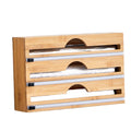 3-in-1 Bamboo Roll Organizer Dispenser with Cutter Standing Type Customizable Logo Kitchen Drawer Storage Food Wrap Management