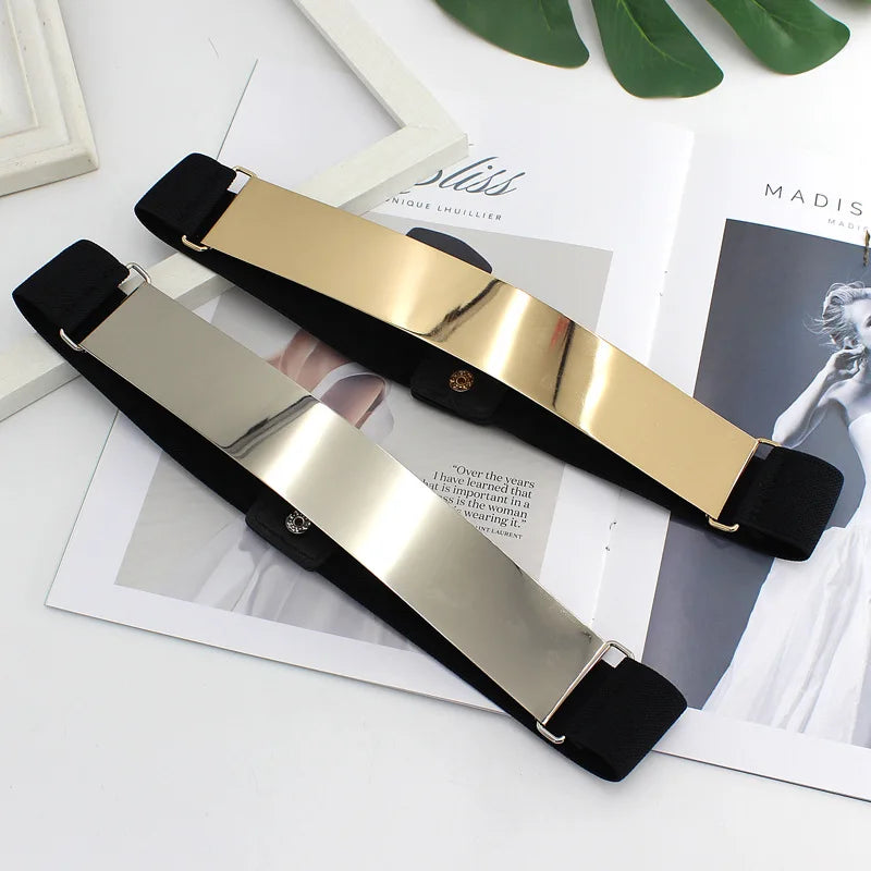 Feminine Skirts Metal Belt Adornment Dress Elasticized Waistband Versatile Waist Stretch  Metal Belt