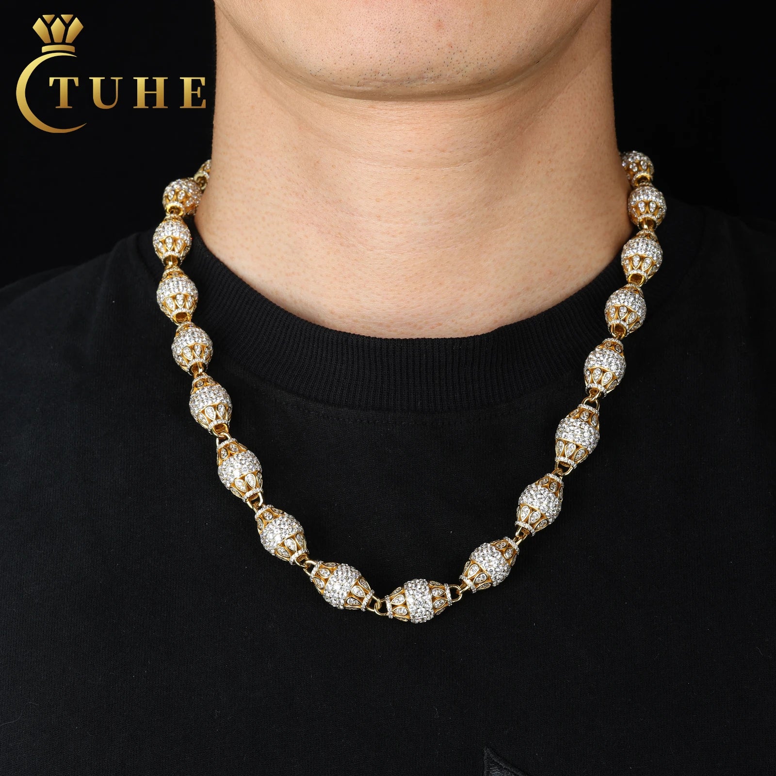 Fashion Rappers Jewelry Prong Setting Vvs Moissanite Diamond 12mm 925 Sterling Silver Olive Shaped Link Chain Necklace