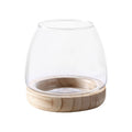 Hand Blown Office Home Table Decoration Flower Vase Terrarium Clear Glass Fish Bowl Vase With Wood Base Holder