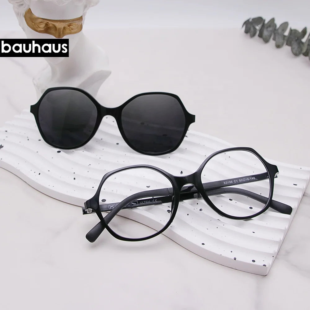 X3196 Bauhaus Latest Unisex Fashion CE Ultem Eye Glasses Frame with Magnet Clip on Sunglasses