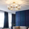 American Style Chandelier Illumination for Living Room Round Gold Crystal Lamp Restaurant Bedroom LED Pendant Lighting