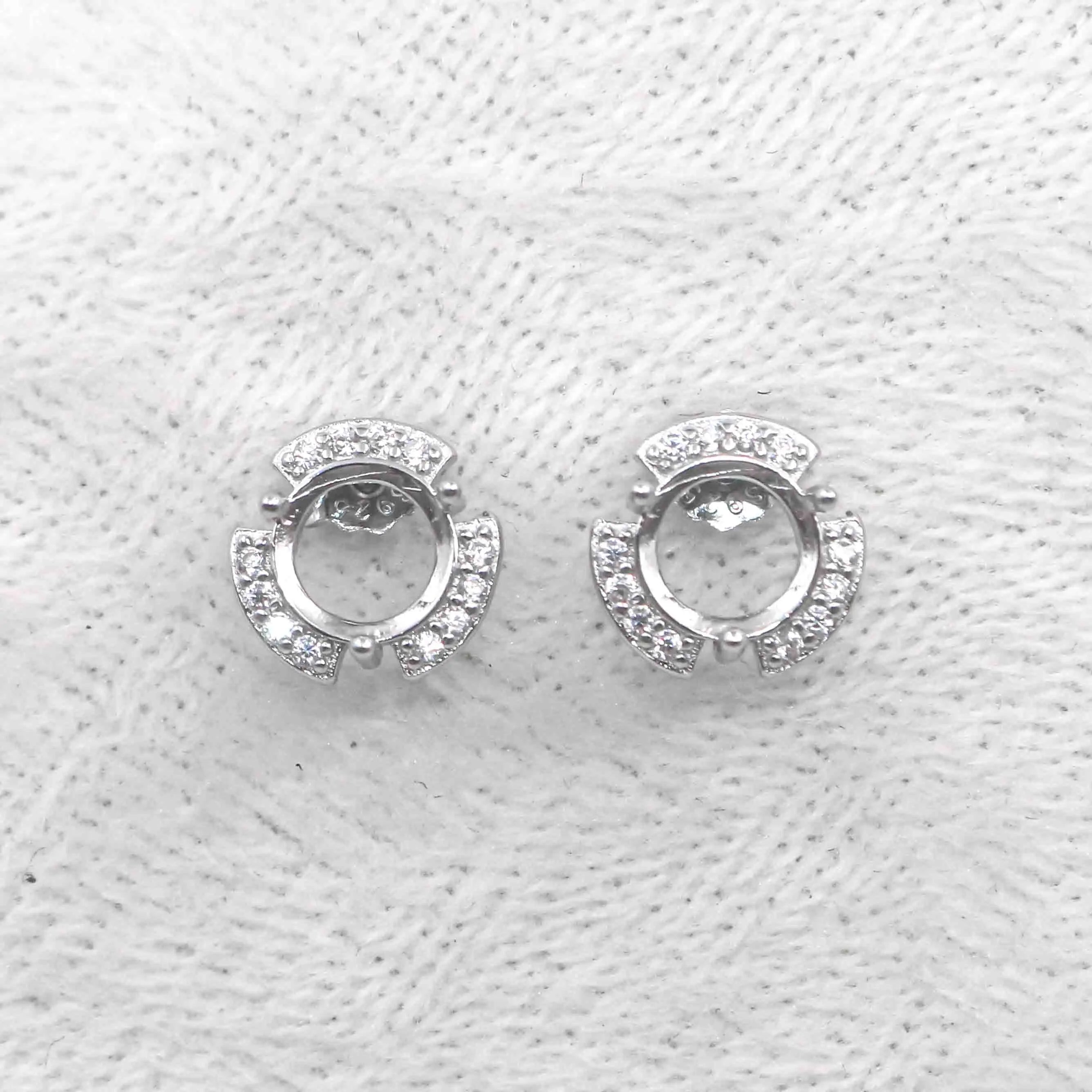 Sterling Silver 6*6mm Semi Mount Stud Earrings Empty Frame Support Blank Setting S925 Base Without Center Stone for DIY Inlay