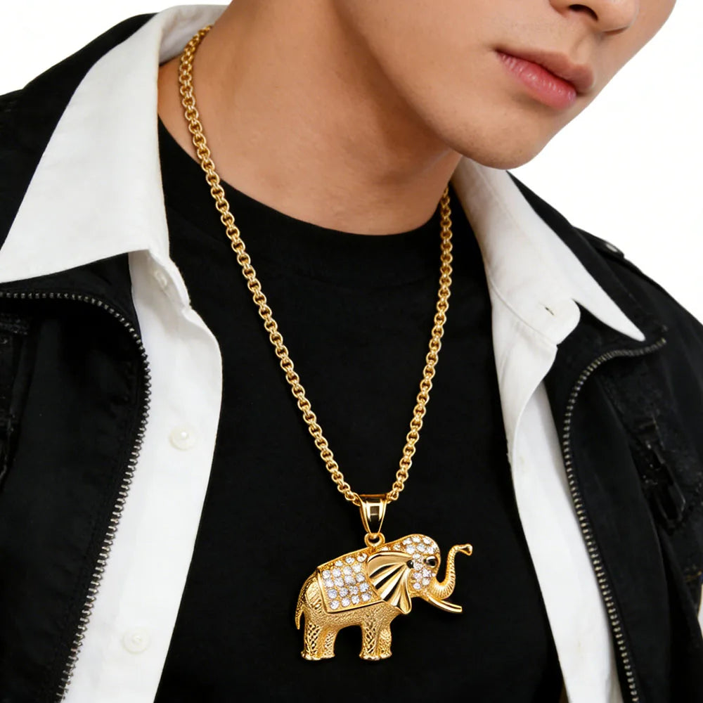 Premium Gold Plated Stainless Steel Necklace with Cute Elephant Pendant Festive Party Jewelry Gift Accessory for Anniversary