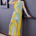 Pleated Summer Floor-Length Vest Skirt Western Style Loose Sleeveless Beading Dress