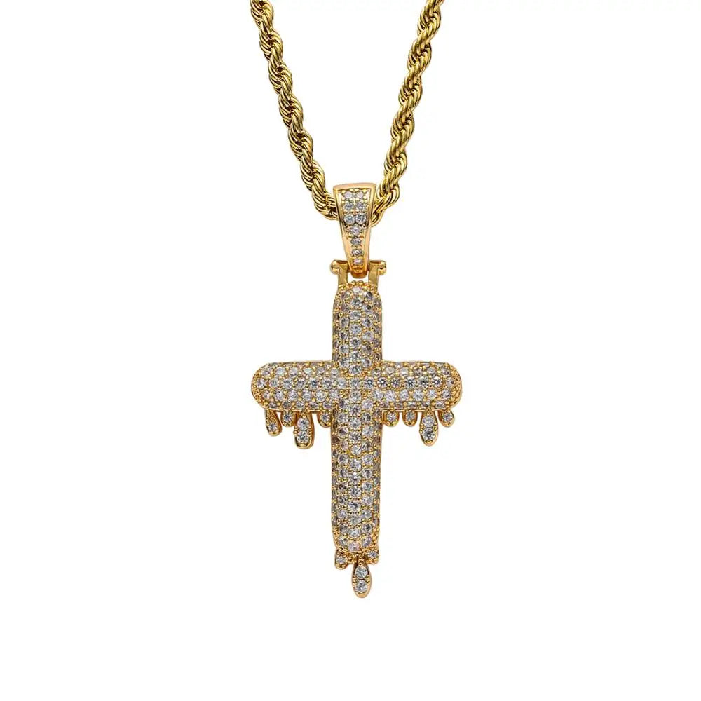 CN126  Brass AAA CZ  Cross Pendant Necklace Hip Hop Jewelry for Men and Women Party Gift