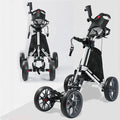 New Aluminum Alloy Golf Push Cart Wholesale Silver Foldable 4 Wheel Golf Trolley for Outdoor With Foot Brake and Umbrella Holder