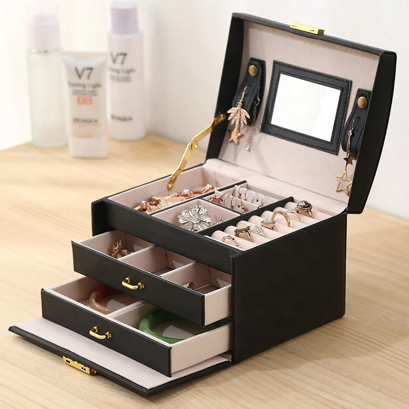 Hot Sale PU Leather Jewelry Storage Box Different Color Organizer for Earrings Necklace Jewelry