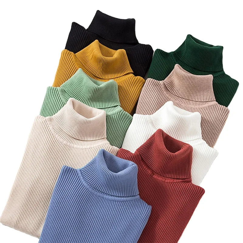 2024 Oem Women's High Neck Turtleneck Sweater Custom Logo Ribbed Pullover Warm Knitted Tops for Spring Autumn Winter Casual